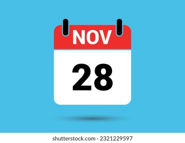 Noviembre 28 Fecha del calendario Icono plano Día 28 Ilustración vectorial