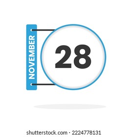 November 28 calendar icon. Date,  Month calendar icon vector illustration