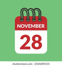 28 de novembro Ícone calendário ilustração vetorial.