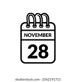 November 28 Calendar icon vector illustration.