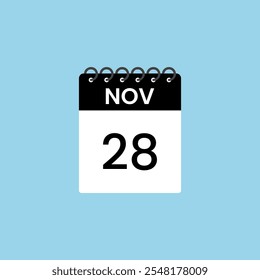 Recordatorio del calendario del 28 de noviembre. 28 de noviembre Fecha Mes Calendario icono de diseño Plantilla.