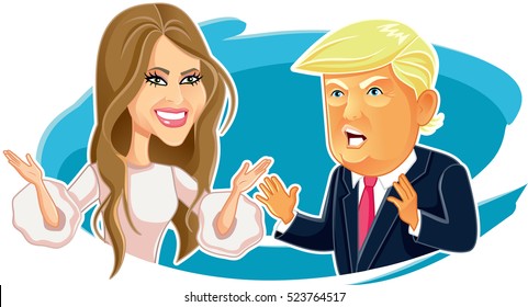 November 28, Melania And Donald Trump Caricature - Vector  Illustration Of The American Presidents And The First Lady
