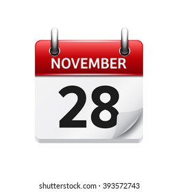 November 28 . Vector flat daily calendar icon. Date and time, day, month. Holiday.