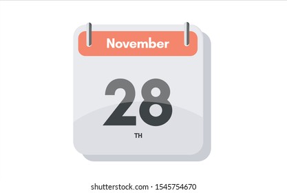 November 28th calendar icon. Day 28 of month. Vector illustration.