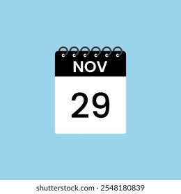 Recordatorio del calendario del 29 de noviembre. 29 de noviembre Fecha Mes Calendario icono de diseño Plantilla.