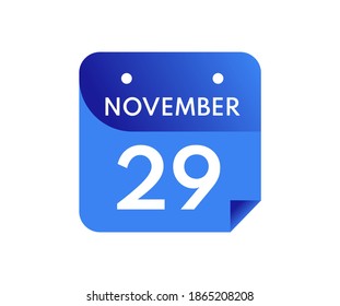 29 de noviembre Fecha en un calendario de un solo día en estilo plano, 29 de noviembre icono del calendario