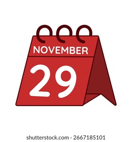 29 de novembro vetor do calendário da mesa no fundo branco
Ícone simples de calendário vermelho vetorial