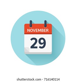November 29. Vector flat daily calendar icon. Date and time, day, month 2018. Holiday. Season.