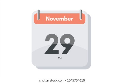 November 29th calendar icon. Day 29 of month. Vector illustration.