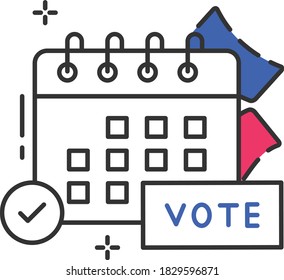 November 3 2020 calendar card Concept, Calendar page reminder to vote Sign Vector Icon Design, Presidential elections in United States Symbol on White background