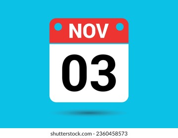 Noviembre 3 Fecha del calendario Icono plano Día 3 Ilustración vectorial