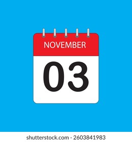 November 3 Calendar Icon - Flat Design Date Illustration