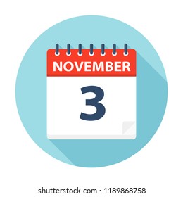 November 3 - Calendar Icon - Vector Illustration