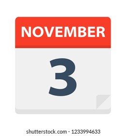 November 3 - Calendar Icon - Vector Illustration