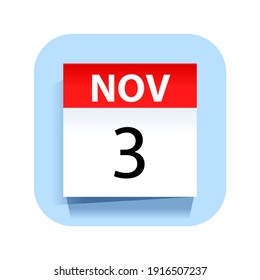 November 3. Calendar Icon. Vector Illustration.