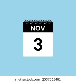 Recordatorio del calendario del 3 de noviembre. 3 de noviembre Fecha Mes Calendario icono de diseño Plantilla.