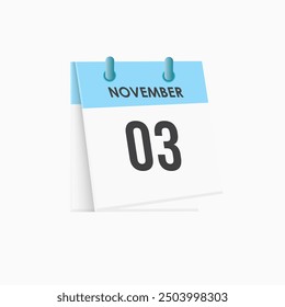 November 3 - calendar and Time planner. Daily Calendar Icon reminder. Vector Illustration.