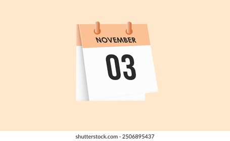3 de noviembre - calendario y planificador de tiempo. Recordatorio de icono de calendario diario. Ilustración vectorial.