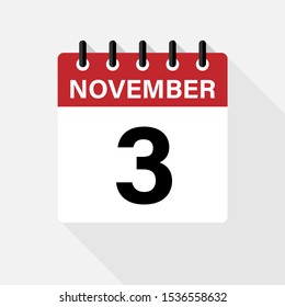 November 3 calendar vector icon