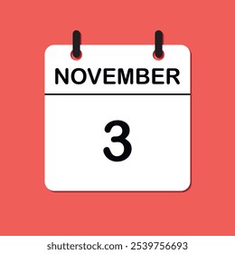 November 3. Daily Calendar icon for design. Simple design for business brochure, flyer, print media, advertisement. Easily editable.