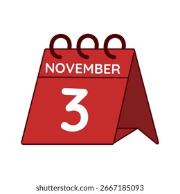 Vector del calendario del escritorio del 3 de noviembre sobre fondo blanco
Vector rojo Calendario plano icono