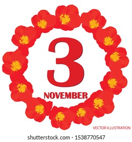 November 3 icon. For planning important day. Banner for holidays and special days. Vector illustration.