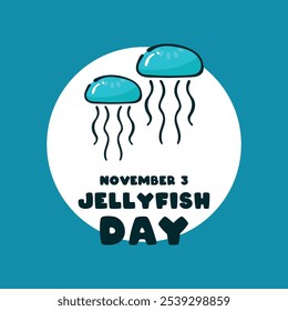 November 3. Jellyfish Day. Jellyfish icon. Flat design vector. Eps 10.