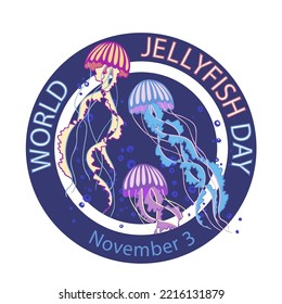 November 3, Jellyfish day. Vector holiday card