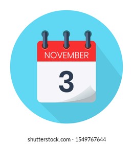 November 3. Vector Daily Calendar icon Date And Month, Day, Season