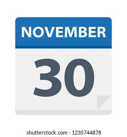 November 30 - Calendar Icon - Vector Illustration