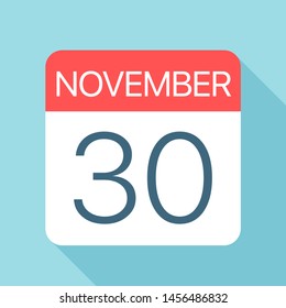 November 30 - Calendar Icon - Vector Illustration