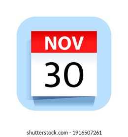 30 de noviembre. Icono de calendario. Ilustración vectorial.