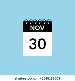 Recordatorio del calendario del 30 de noviembre. 30 de noviembre Fecha Mes calendario icono de diseño de Plantilla.