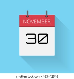 November 30, Daily calendar icon, Date and time, day, month, Holiday, Flat designed Vector Illustration