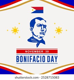 30 de novembro, ilustração vetorial Feliz Dia de Bonifácio. Com bandeira filipina cores temáticas. Adequado para cartão, cartaz e banner.