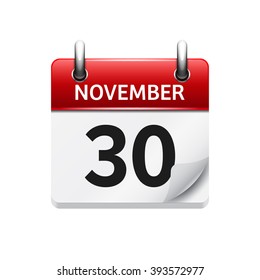 November  30. Vector flat daily calendar icon. Date and time, day, month. Holiday.