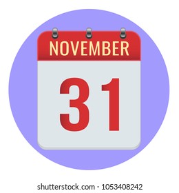 November 31. Vector flat daily calendar icon. Date and time, day, month 2018. Holiday. Season.