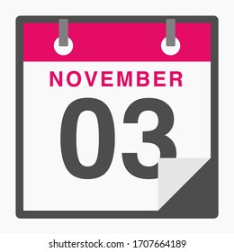 November 3rd Flat icon calendar isolated on white background. Vector illustration