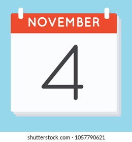 November 4. Calendar icon. Vector illustration in flat design isolated in blue background. Date and time, day, month.
