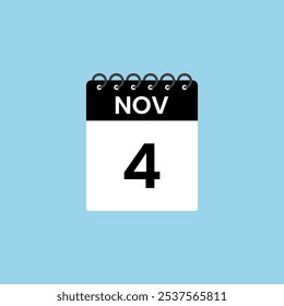 Recordatorio del calendario del 4 de noviembre. 4 de noviembre Fecha Mes calendario icono de diseño de Plantilla.