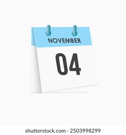 November 4 - calendar and Time planner. Daily Calendar Icon reminder. Vector Illustration.