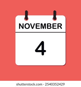 November 4. Daily Calendar icon for design. Simple design for business brochure, flyer, print media, advertisement. Easily editable.