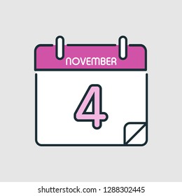 November 4.  Flat icon calendar isolated on gray background. Vector illustration.