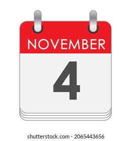 November 4. A leaf of the flip calendar with the date of November 4. Flat style.