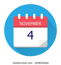 November 4. Vector flat daily calendar icon. Date and time, day, month. Holiday. Season.