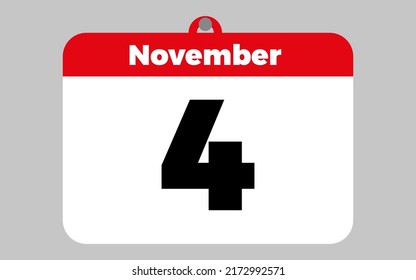 November 4 White Red Calendar Stock Vector (Royalty Free) 2172992571 ...