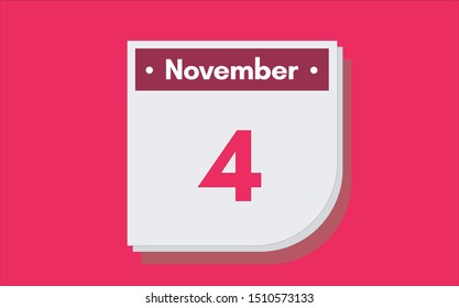 November 4th calendar icon. Day 4 of month. Vector illustration.