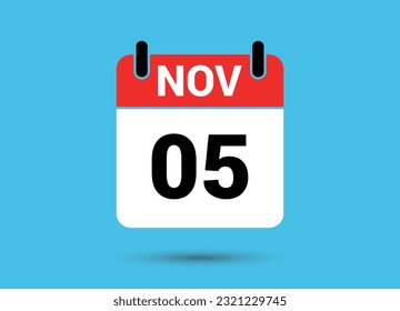 Noviembre 5 Fecha del calendario Icono plano Día 5 Ilustración vectorial