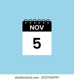 Recordatorio del calendario del 5 de noviembre. 5 de noviembre Fecha Mes Calendario icono de diseño Plantilla.