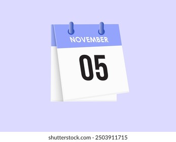 November 5 - calendar and Time planner. Daily Calendar Icon reminder. Vector Illustration.